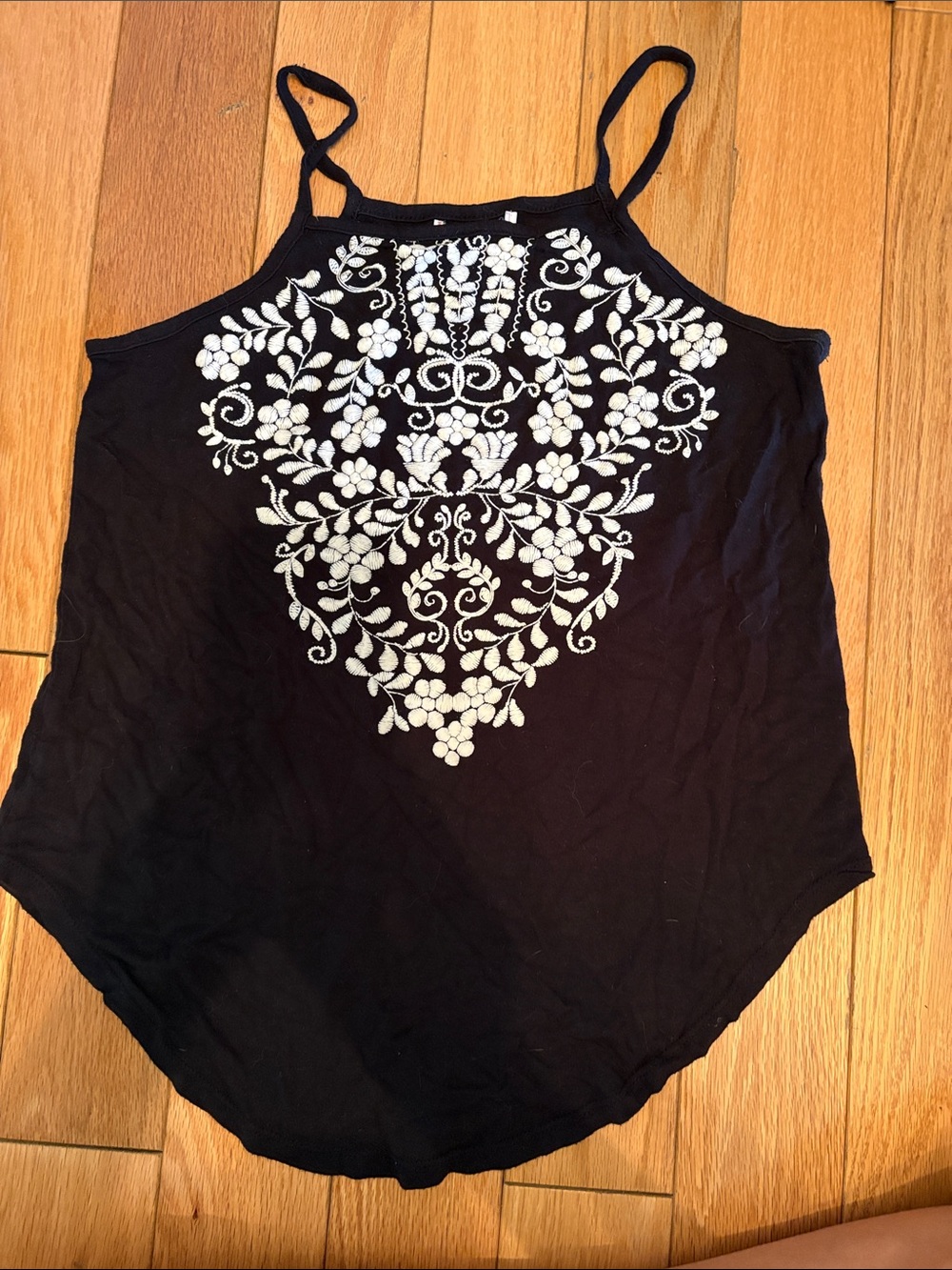 Black Embroidered Floral Halter Tank Top